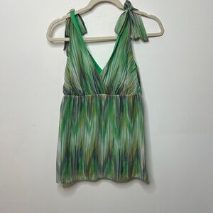 INC Green Printed Tie-Shoulder V-Neck Tanktop